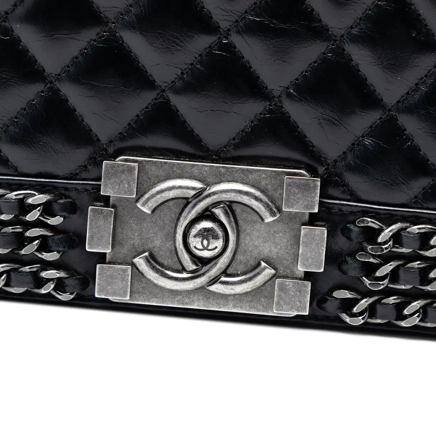 Chanel Old Medium Quilted Glazed Calfskin Chain Around Boy Flap