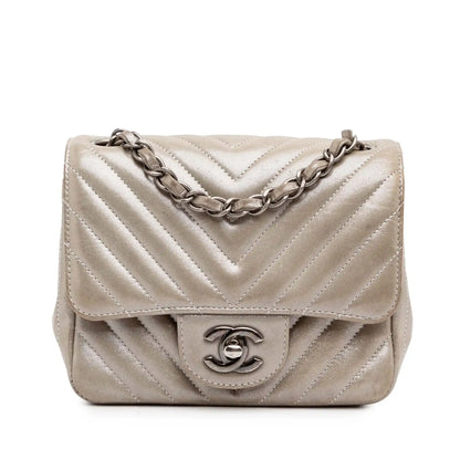 Chanel Mini Square Classic Chevron Iridescent Lambskin Single Flap