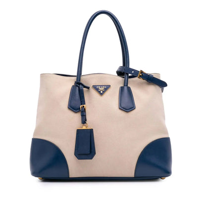 Prada Large Canapa and Saffiano Double Satchel