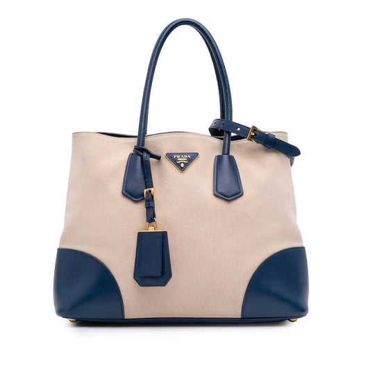 Prada Large Canapa and Saffiano Double Satchel