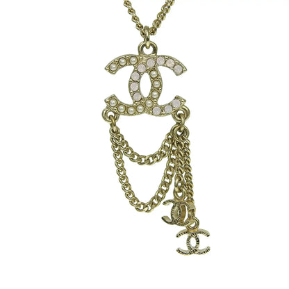 Chanel CC Gold Plated Faux Pearl and Crystal Drop Necklace
