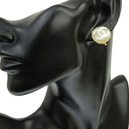 Chanel CC Resin and Gold Plated Button Clip On Earrings