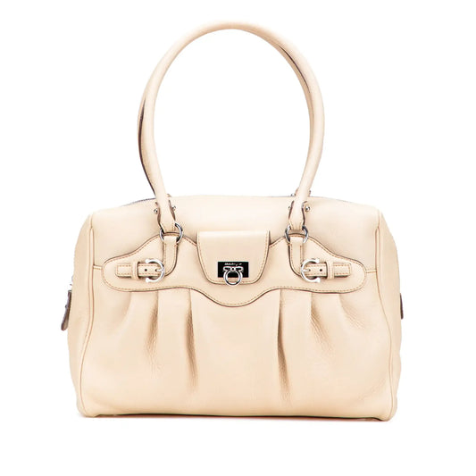 Ferragamo Leather Gancini Pleated Handbag