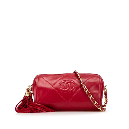 Chanel Mini Quilted Lambskin Tassel Barrel Crossbody