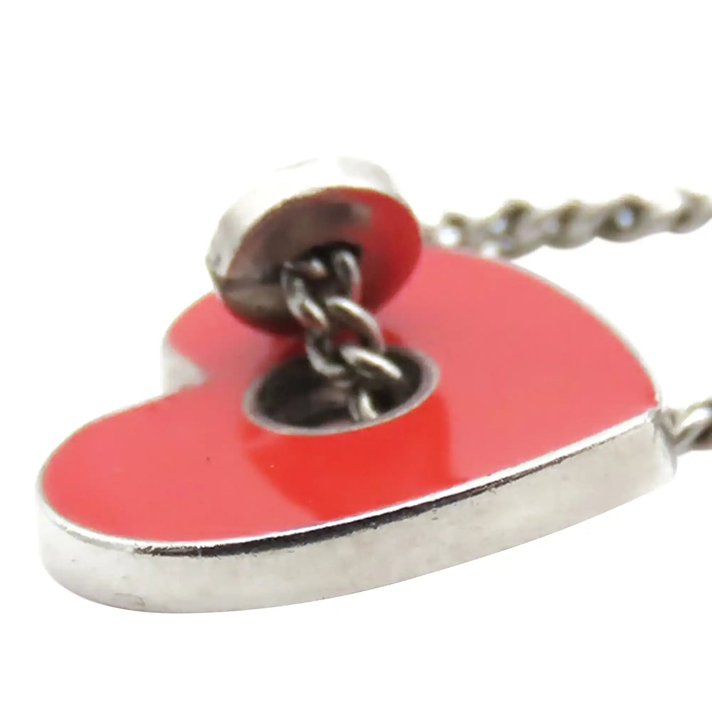 Chanel CC Silver Plated Enamel Heart and Clover Charm Pendant Necklace