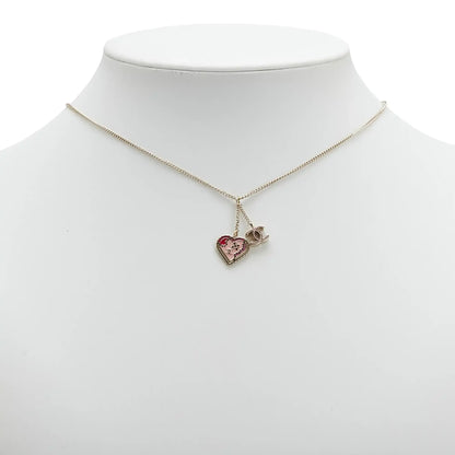 Chanel Gold Plated Enamel CC Heart Pendant Necklace