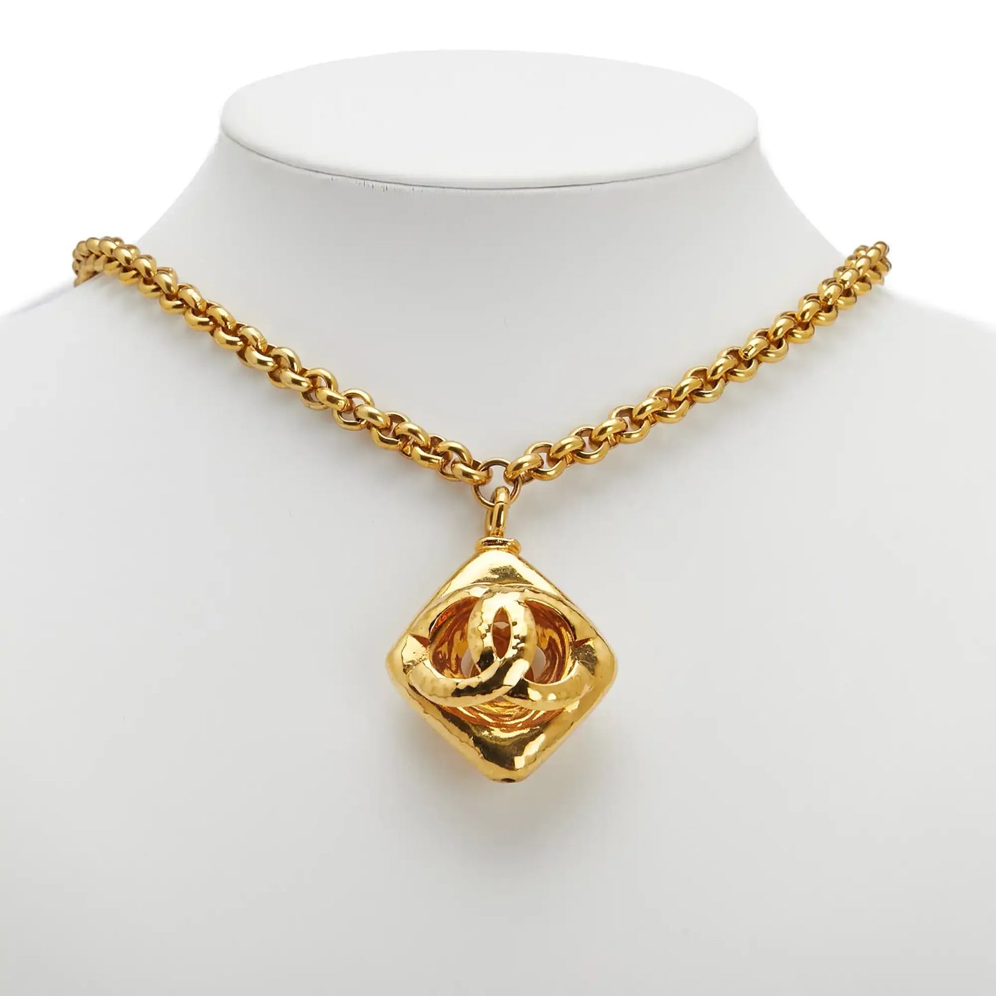 Chanel CC Gold Plated Diamond Cut Pendant Necklace