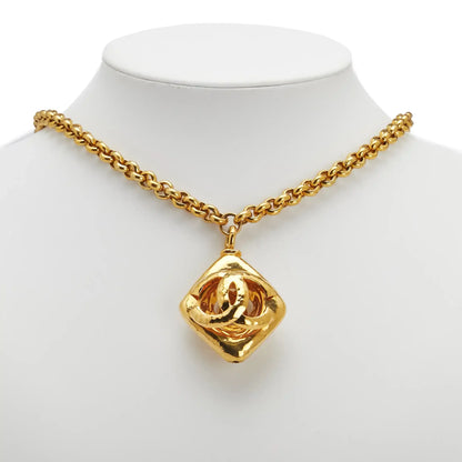 Chanel CC Gold Plated Diamond Cut Pendant Necklace