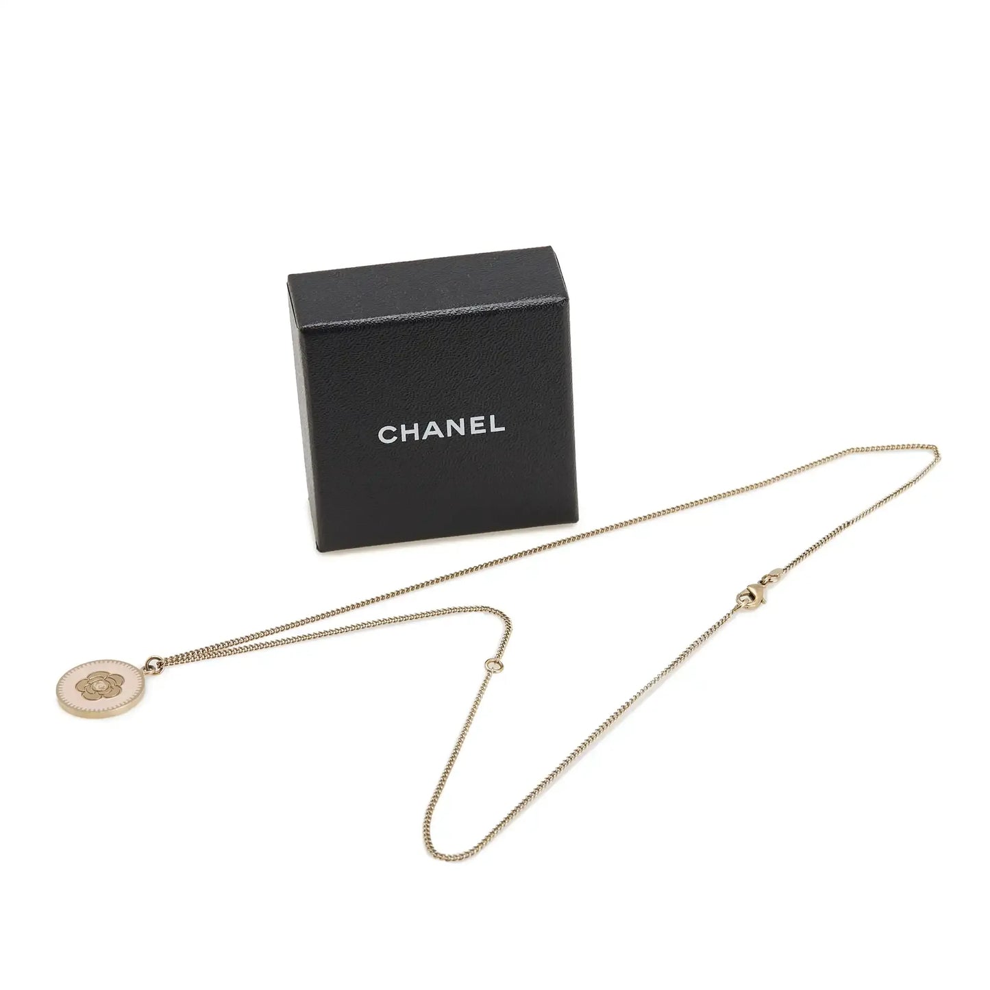 Chanel Gold Plated Enamel Camelia Pendant Necklace