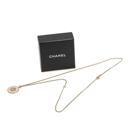 Chanel Gold Plated Enamel Camelia Pendant Necklace