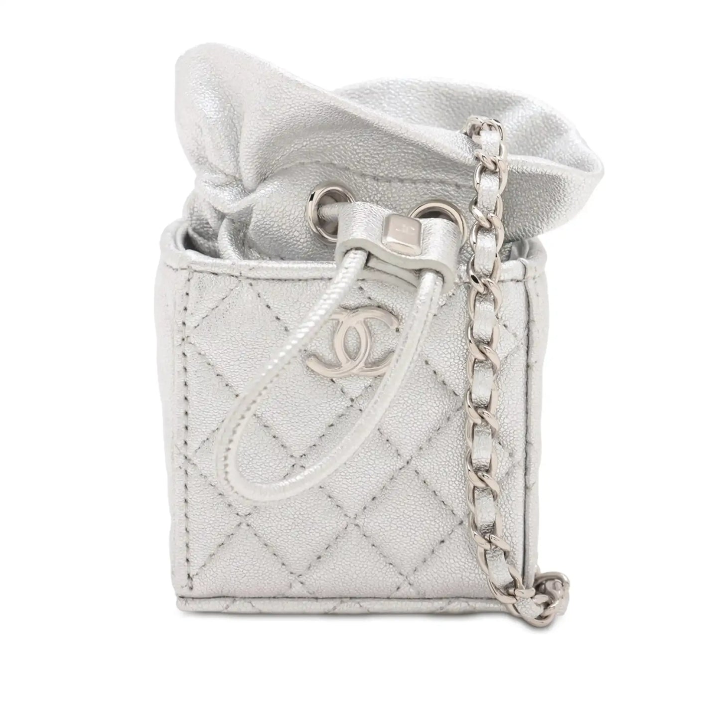 Chanel Mini Quilted Metallic Caviar Drawstring Bucket Bag