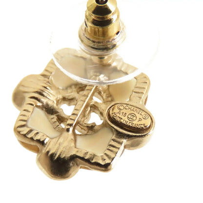 Chanel CC Gold Plated Resin and Faux Pearl Push Back Earrings