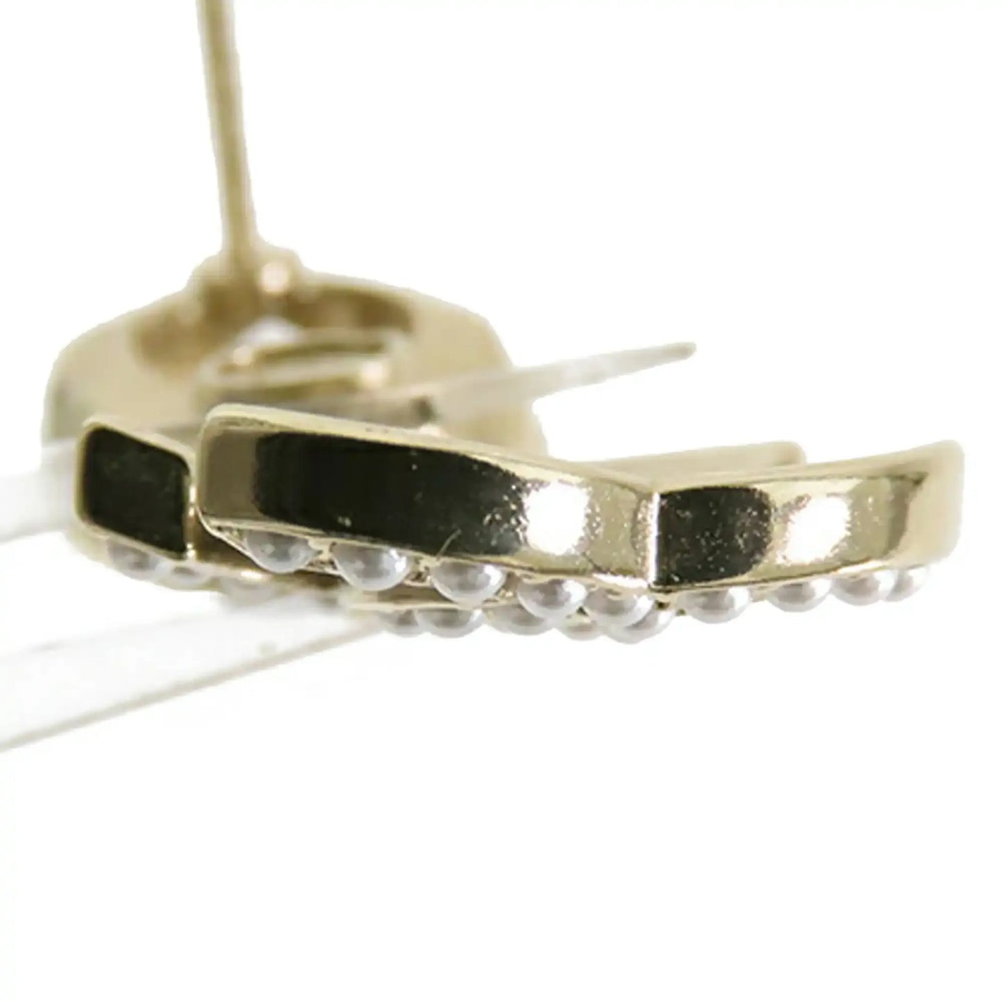 Chanel Gold Plated Crystal Faux Pearl CC Drop Push Back Earrings