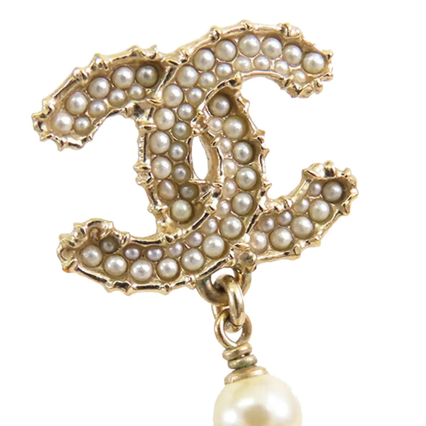 Chanel Gold Plated Faux Pearl CC Dangle Bullet Back Earrings