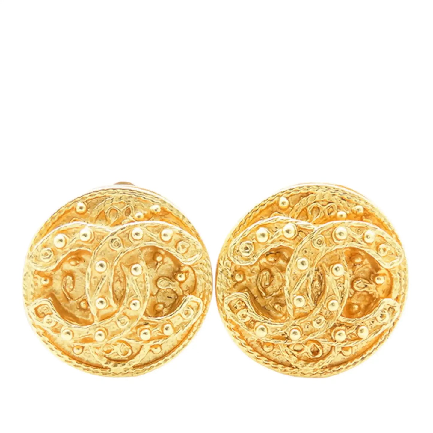 Chanel CC Gold Plated Round Clip On Earrings