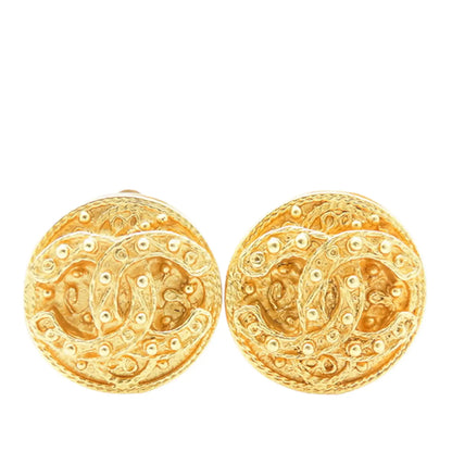 Chanel CC Gold Plated Round Clip On Earrings