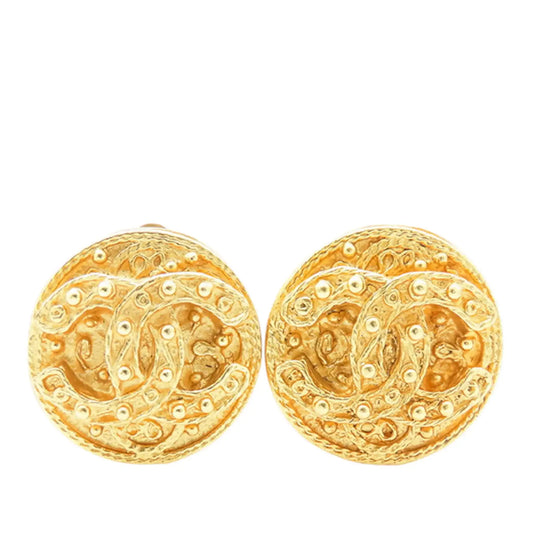 Chanel CC Gold Plated Round Clip On Earrings