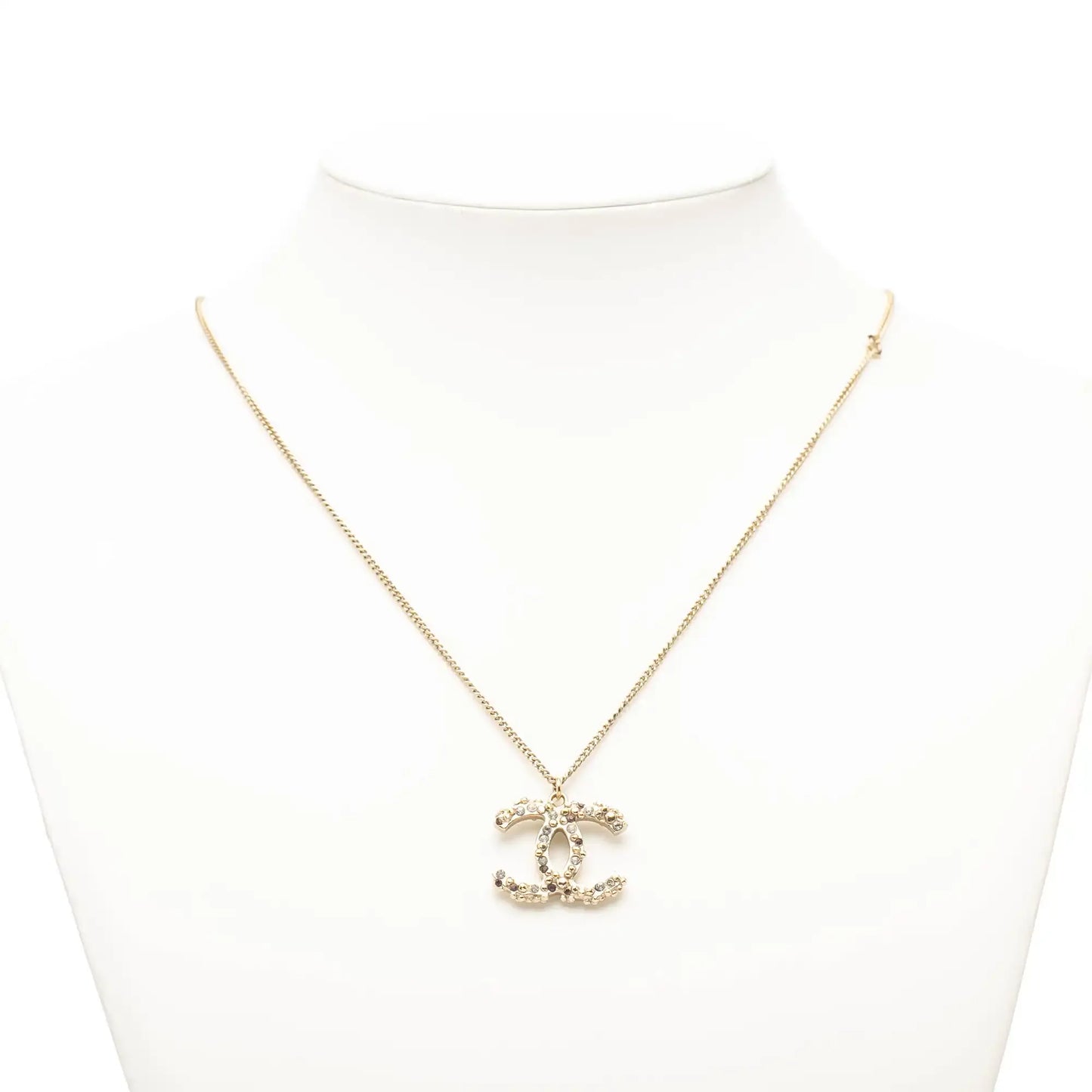 Chanel Gold Plated CC Rhinestones Pendant Necklace