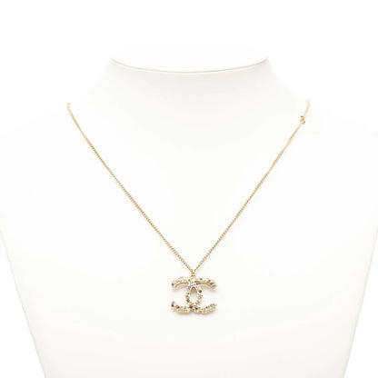 Chanel Gold Plated CC Rhinestones Pendant Necklace