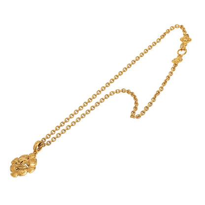 Chanel Gold Plated CC Arabesque Clover Pendant Necklace