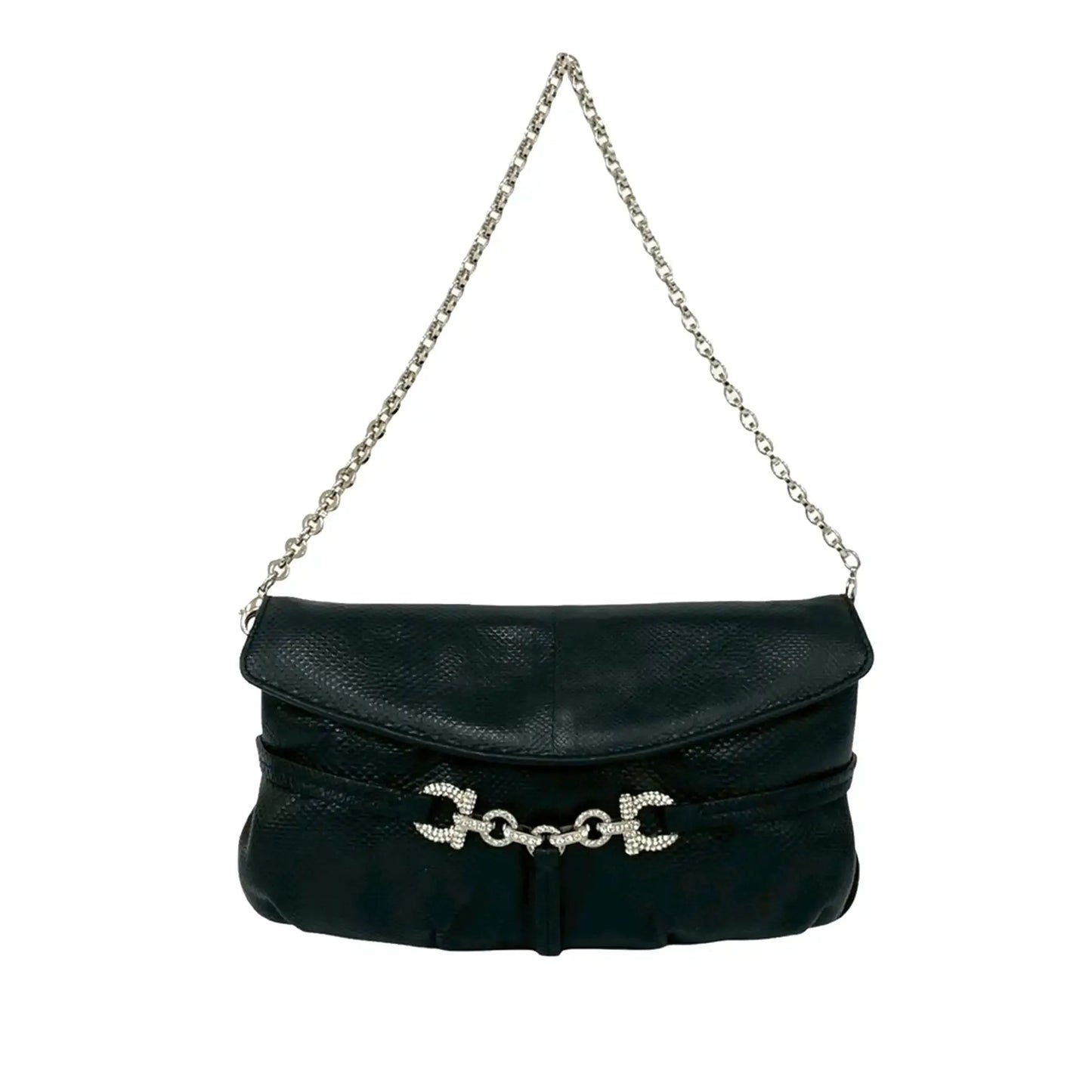 Ferragamo Embossed Leather Gancini Chain Shoulder Bag