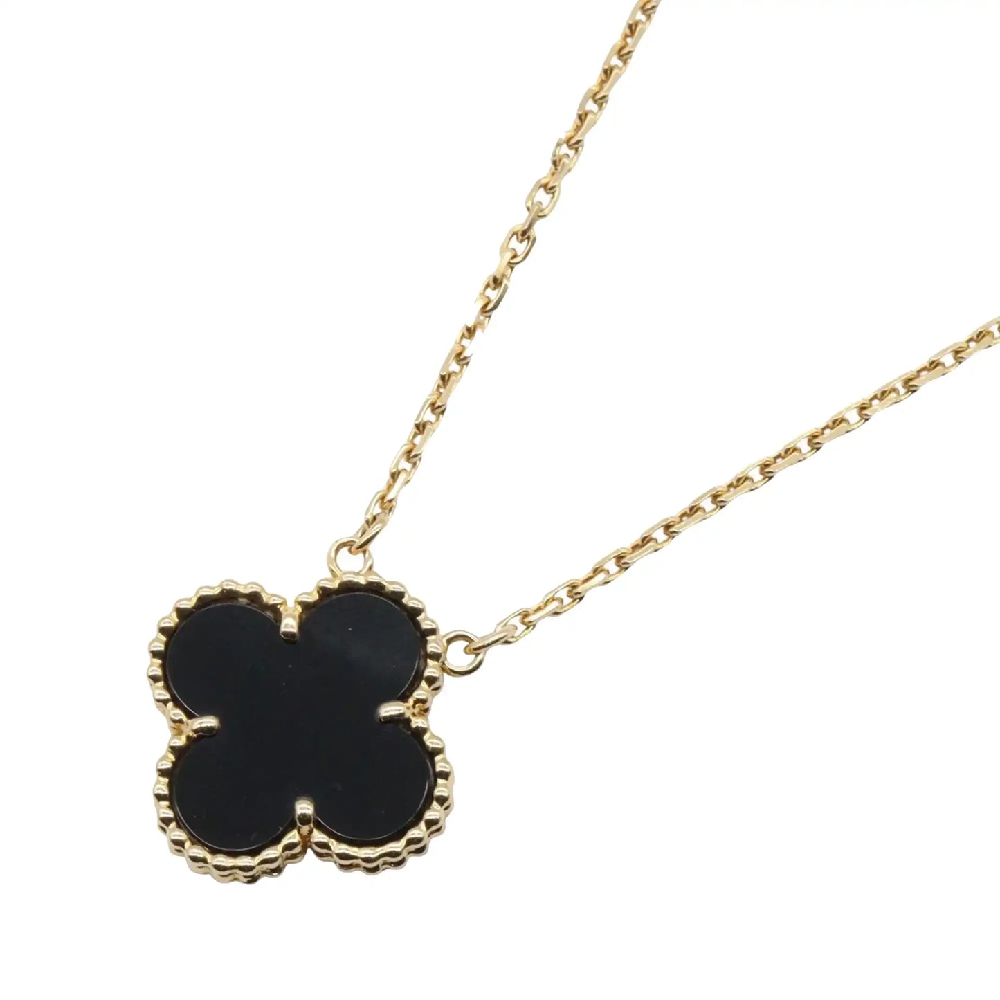 Van Cleef and Arpels 18K Yellow Gold and Onyx Vintage Alhambra Pendant Necklace