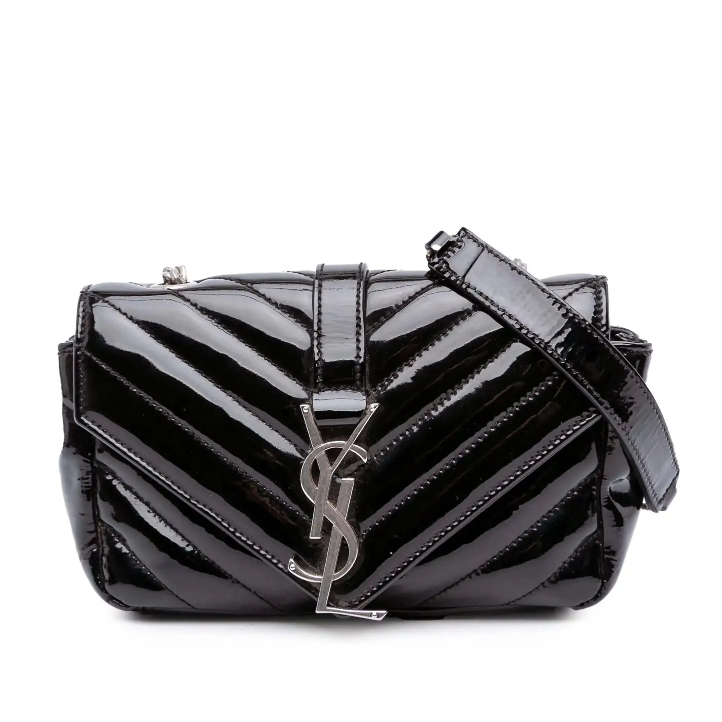 Saint Laurent Baby Patent Chevron Classic Monogram Chain Bag