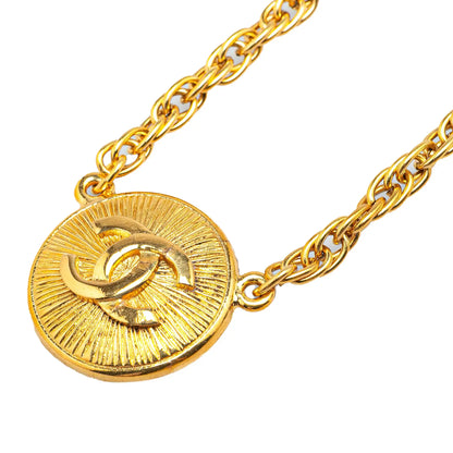 Chanel Gold Plated CC Round Pendant Necklace