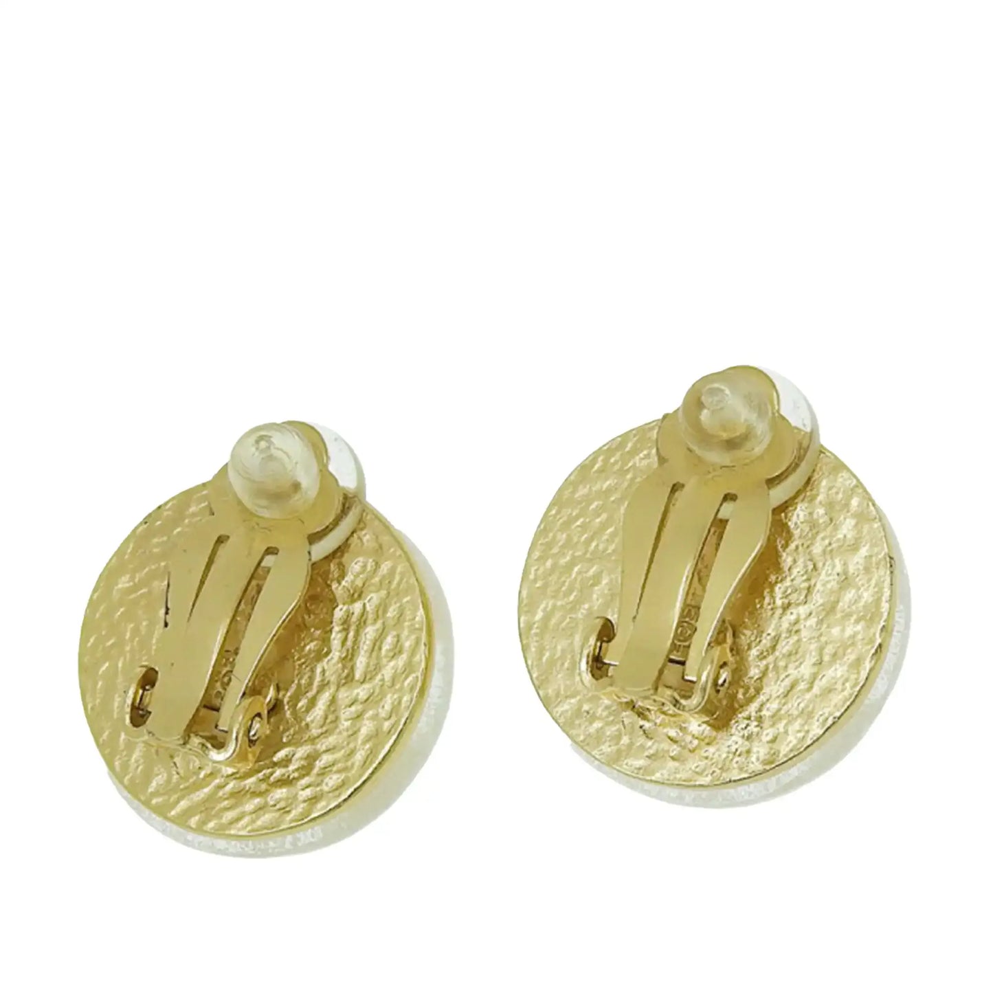 Chanel CC Resin and Gold Plated Button Clip On Earrings