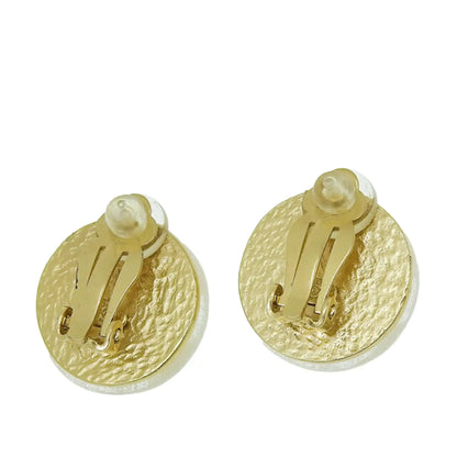 Chanel CC Resin and Gold Plated Button Clip On Earrings