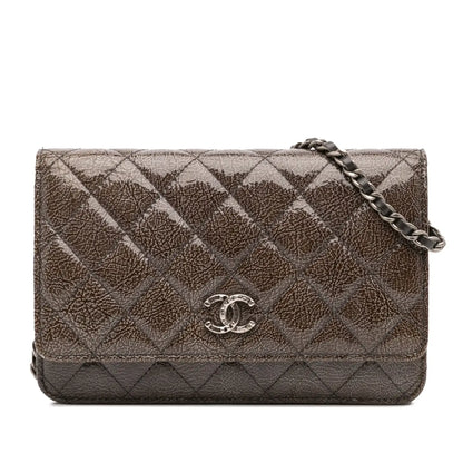 Chanel CC Quilted Shiny Crumpled Calfskin Wallet on Chain
