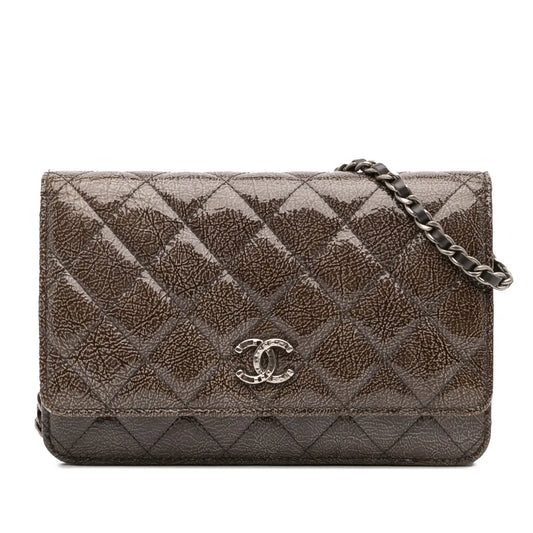 Chanel CC Quilted Shiny Crumpled Calfskin Wallet on Chain