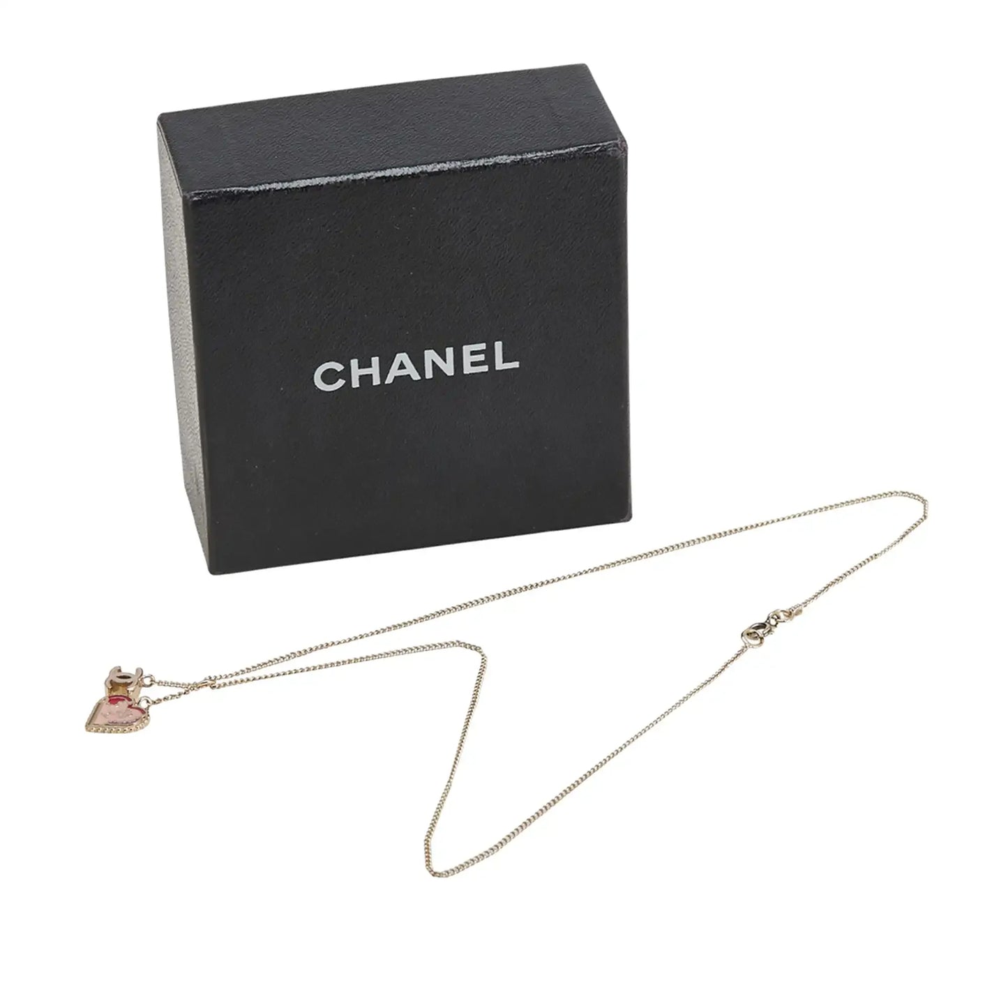 Chanel Gold Plated Enamel CC Heart Pendant Necklace