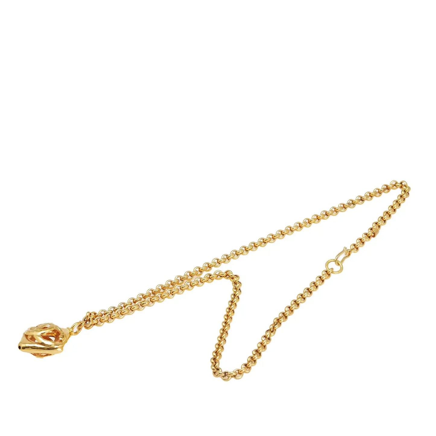 Chanel CC Gold Plated Diamond Cut Pendant Necklace