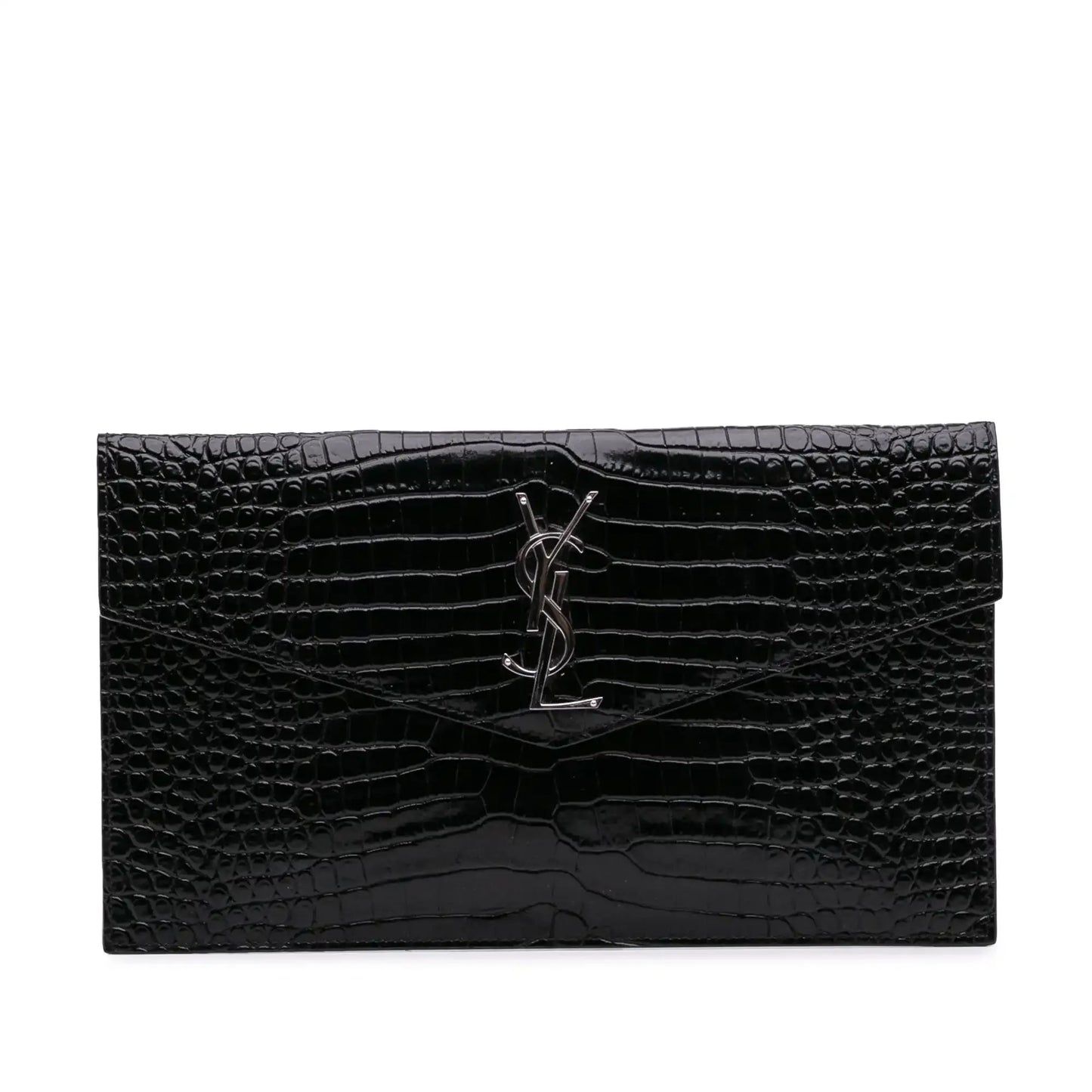 Saint Laurent Croc Embossed Patent Leather Uptown Pouch