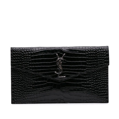 Saint Laurent Croc Embossed Patent Leather Uptown Pouch