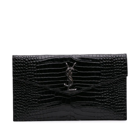 Saint Laurent Croc Embossed Patent Leather Uptown Pouch