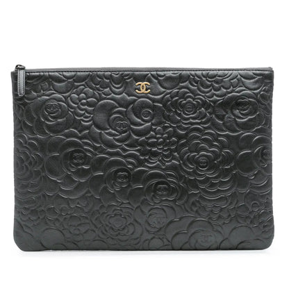Chanel Large CC Embossed Lambskin Camellia O Case Clutch