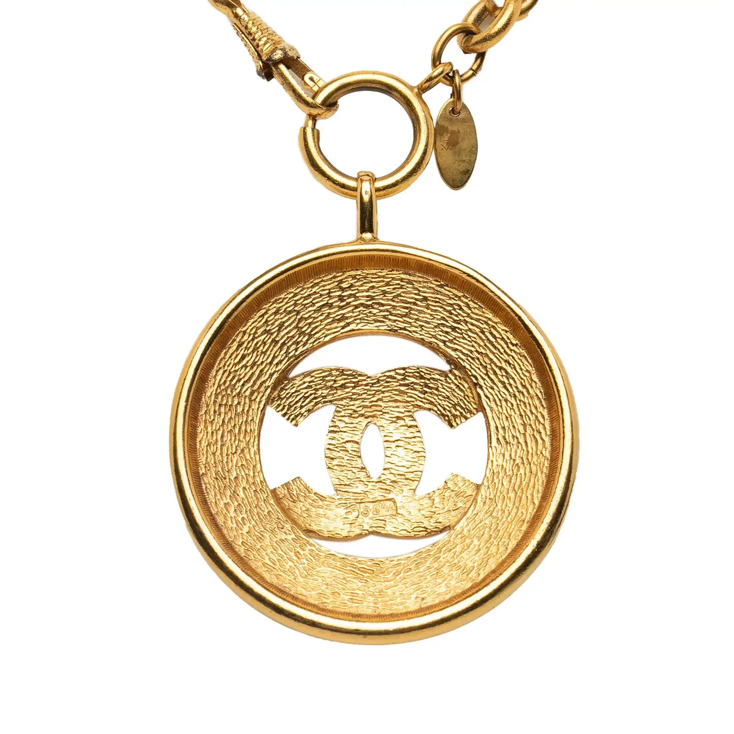 Chanel Gold Plated CC Round Pendant Necklace