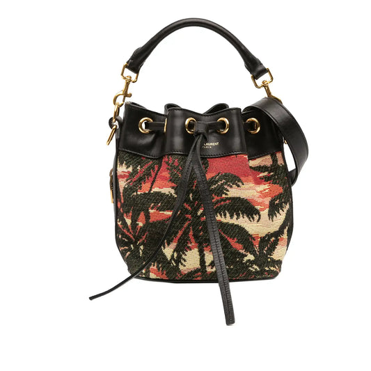 Saint Laurent Small Palm Tree Print Canvas Emmanuelle Bucket Bag