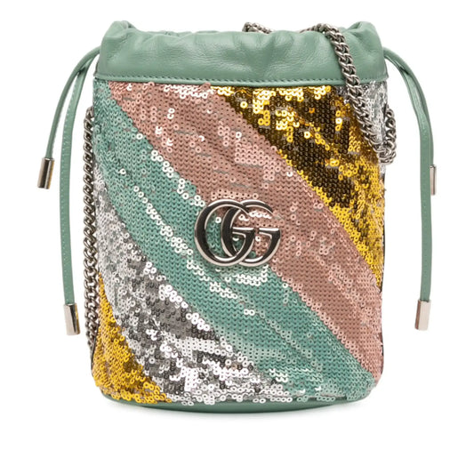 Gucci Small GG Marmont Sequined Diagonal Matelasse Leather Bucket Bag