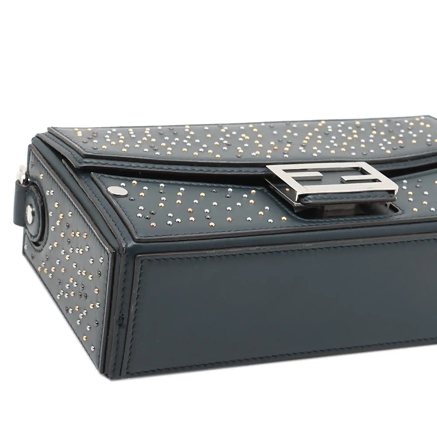 Fendi Studded Leather Soft Trunk Baguette Satchel