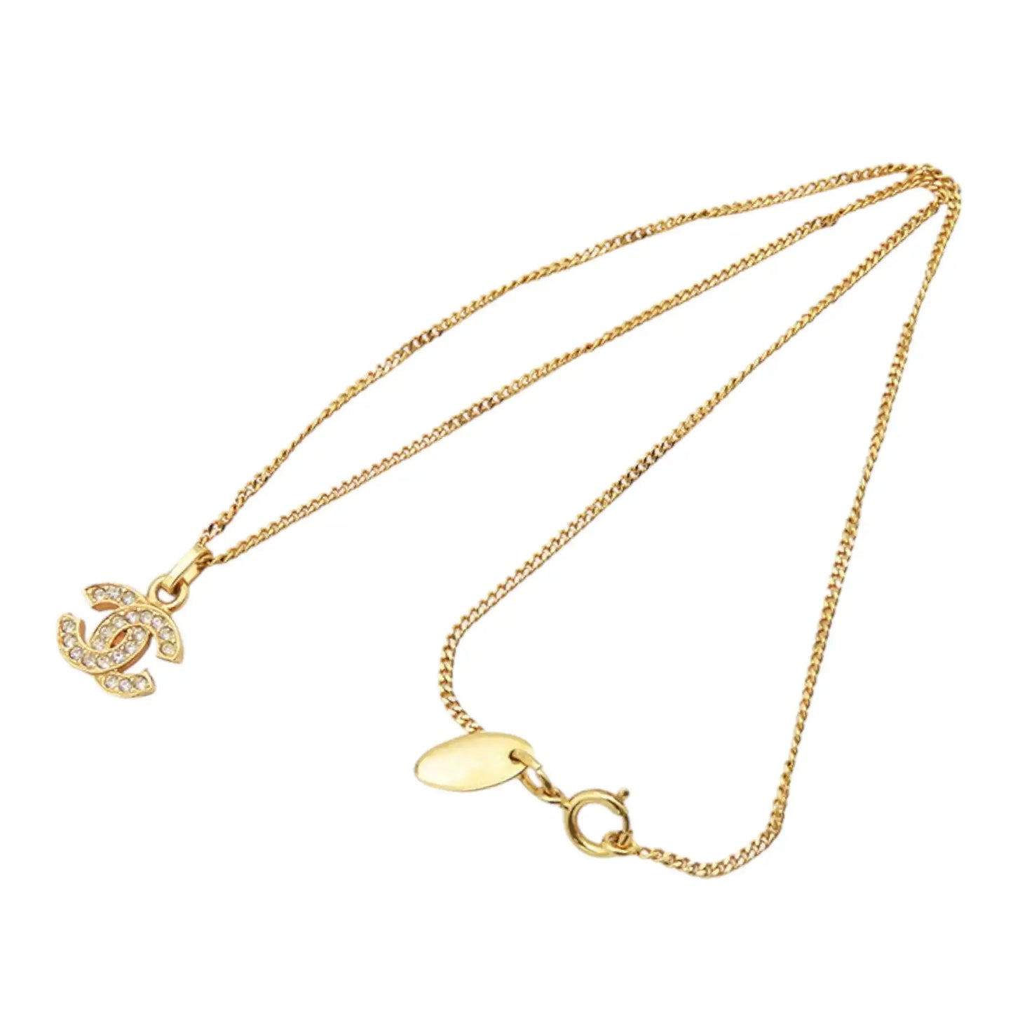 Chanel old Plated Crystal CC Pendant Necklace