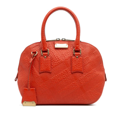 Burberry Small Heritage Grain Check Embossed Leather Orchard Bowling Bag