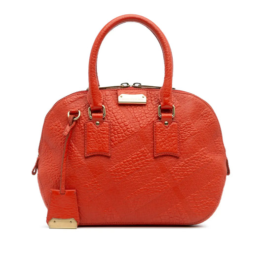 Burberry Small Heritage Grain Check Embossed Leather Orchard Bowling Bag