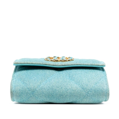 Chanel Quilted Denim 19 Card Holder with Chain