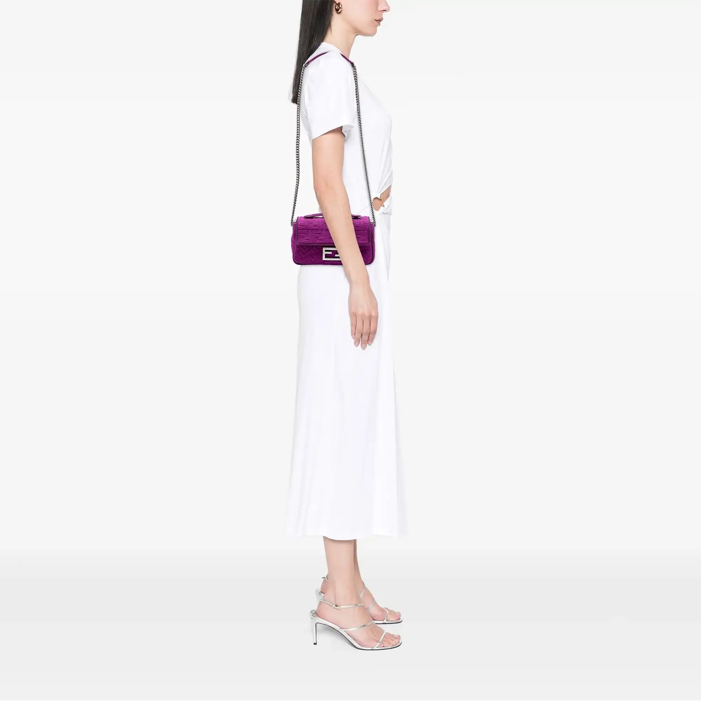 Fendi Zucca Embossed Technical Fabric Chain Midi Baguette