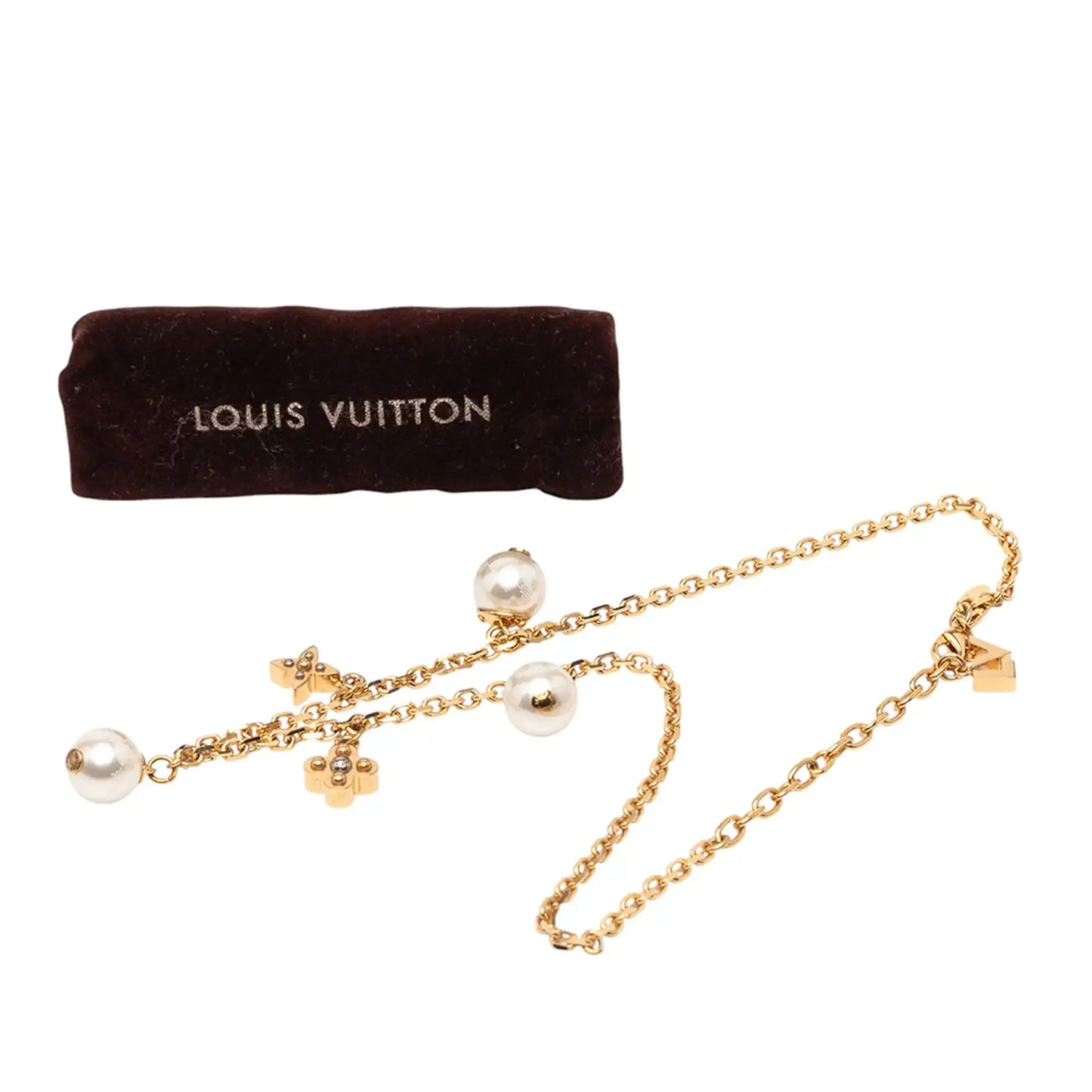 Louis Vuitton Gold Plated Charmy Pearl Necklace