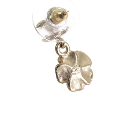 Chanel Gold Plated Enamel and Rhinestone CC Flower Drop Push Back Earrings