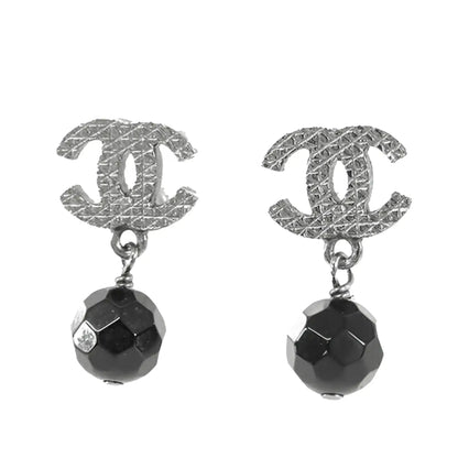 Chanel CC Silver Plated Bead Drop Push Back Earrings